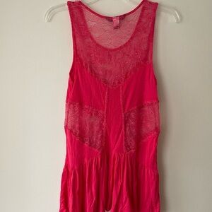 Victoria’s Secret Y2K Lace Sheer Top Tunic Mesh PanelPink Size S Sleeveless